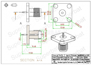 SMA 4 Hole Flange Straight Female Solder Post Connector