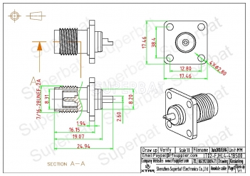 RP TNC Jack with Male pin Connector Straight 4 Hole Flange Solder