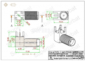 SMA Female Bulkhead Solder PCB Mount Right Angle Connector