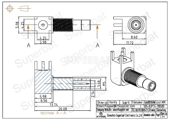 SMB Jack Male Bulkhead Right Angle Solder Connector