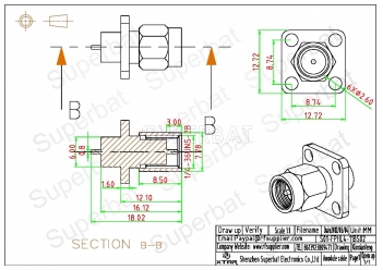 SMA Plug Male 4 Hole Flange Panel Straight Solder PCB Connector