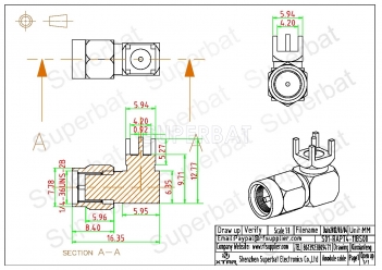 SMA Male Plug Right Angle PCB Mount Solder Connector