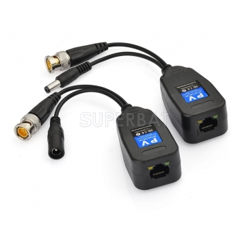 2 Pairs CCTV Coax BNC Video Power Balun Transceiver to CAT5e 6 RJ45 Connector