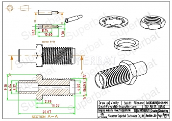 Superbat RP-SMA Jack (male pin) Crimp Connector for LMR195 RG58 Cable