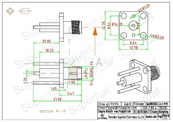 Customized type SMA Jack Female Straight 4 Hole Flange Connector with exposed insulator and long pin