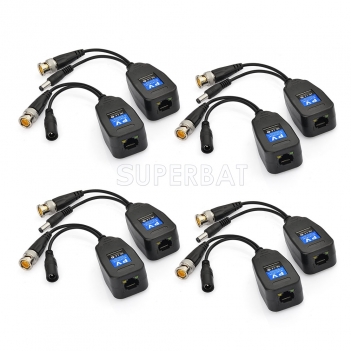 2 Pairs CCTV Coax BNC Video Power Balun Transceiver to CAT5e 6 RJ45 Connector