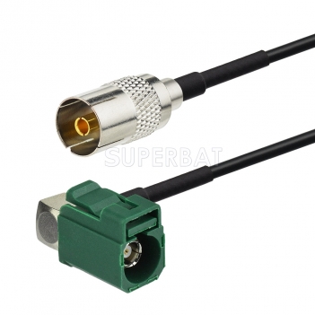 TV female straight to Fakra Jack E right angle pigtail cable RG174 15cm