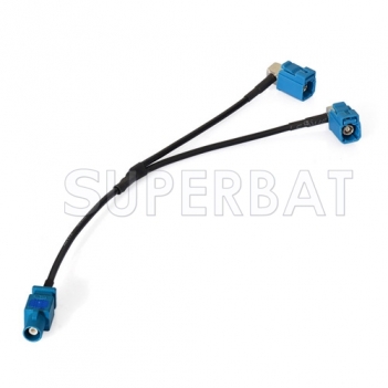 GPS antenna Extension cable Fakra Waterblue male plug to Y type 2x Fakra SMB female RG174 Telematics or Navigati