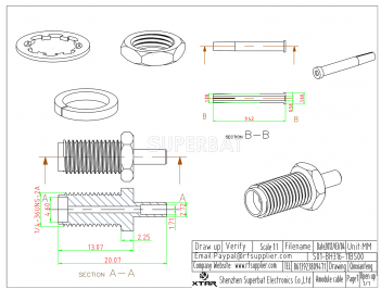 SMA Female Crimp Bulkhead Straight Connector for RG316 RG174