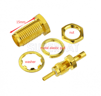 SMA Jack Female Straight Bulkhead Connector with 15mm long thread Solder for 1.13mm cable