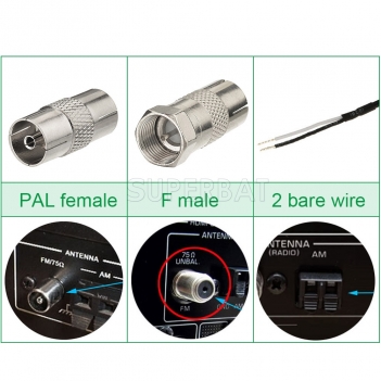 FM Aerial FM Dipole Antenna 75 Ohm PAL Plug Connector and AM Loop Antenna 2 Bare Wire Connector for Yamaha Onkyo Denon Home Stereo Receiver Systems