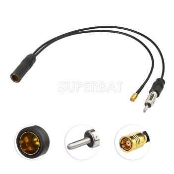 DAB Car Aerial  Splitter Digtial Car Radio with Din Female to Din Male to SMB Pigtail Cable RG174 30cm for AM/FM DAB+ Pioneer Clarion