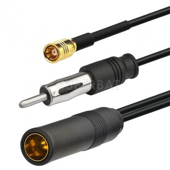 DAB Car Aerial  Splitter Digtial Car Radio with Din Female to Din Male to SMB Pigtail Cable RG174 30cm for AM/FM DAB+ Pioneer Clarion
