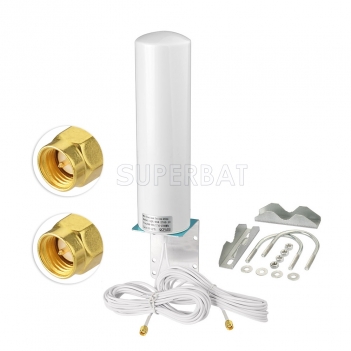 Superbat Outdoor antenna 4g 698-960/1710-2700MHz 12DBi Onmi External barrel antenna with 5m double slider connector SMA for GSM W-CDMA 2g 3g 4G signal