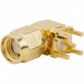 Superbat SMA Plug right angle PCB Thru hole Reverse Polarized connector