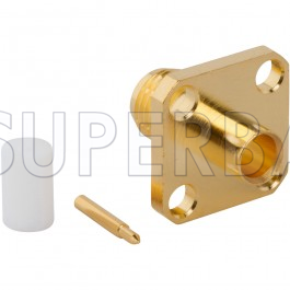 SMA Straight Solder Reverse Polarized Female Jack  4 Hole Flange Connector for .141 Semi-Rigid Cable