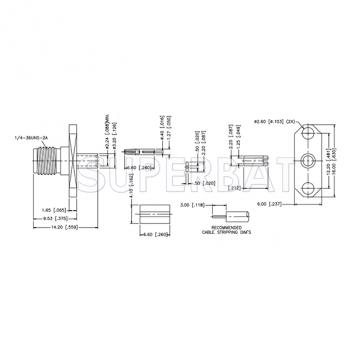 SMA Straight Solder Standard Female Jack 2 Hole Flange Connector for 0.047" Semi-Rigid Coax Cable