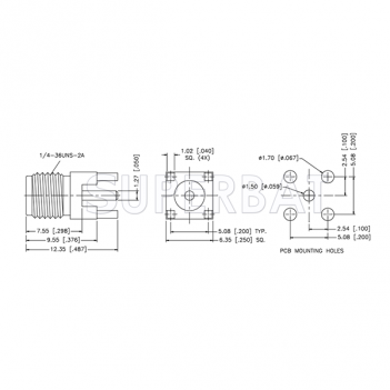 Superbat SMA female jack straight 4hole mount PCB Extended Legs RF Connector