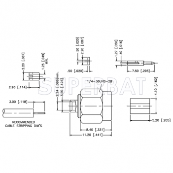 Superbat SMA Straight Solder Standard Male Plug for .047 Semi-Rigid Cable