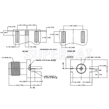 SMA  Female Jack Flat Tab Contact  PCB Mount Connector for .048 inch End Launch