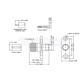 SMA 2 Hole Flange Straight Solder Standard Female Jack for 0.141" Semi-Rigid Coax Cable