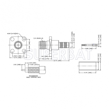 Superbat RF connector SMA Jack Straight 4 Hole Flange connector for RG-142 RG-400 Coax Cable