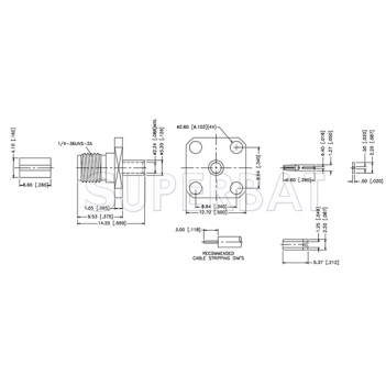 SMA Straight Solder Standard Female Jack 4 Hole Flange Connector for 0.047" Semi-Rigid Coax Cable