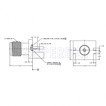 SMA Jack Female PCB Mount Connector Straight for .048 inch End Launch