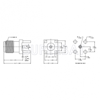 SMA Female Jack through PCB - Surface Mount straight RF connector