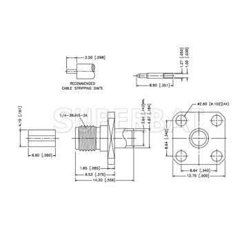 SMA Straight Solder Reverse Polarized Female Jack  4 Hole Flange Connector for .141 Semi-Rigid Cable