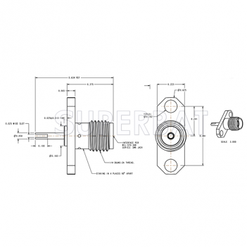 Superbat RF Connector SMA Straight Jack Female Panel Mount Round Post 50 Ohm 2-Hole Flange