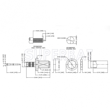 Superbat SMA Straight Crimp Jack Female Bulkhead Reverse Polarized Connector for RG-58 KSR-195