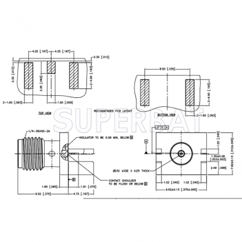 SMA  Female Jack Flat Tab Contact PCB Mount Connector for .053 inch End Launch