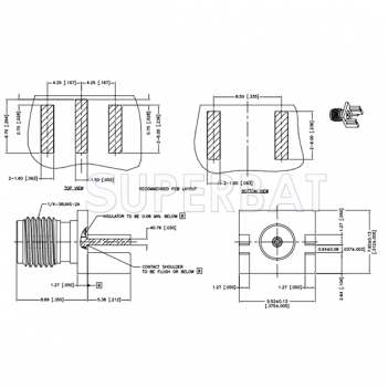 SMA Jack Female PCB Mount Flush Flange Round Post Contact Connector for .037 inch End Launch