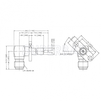 Superbat SMA Connector Right angle Jack Female panel mount receptacle 2 hole flange with extended PTFE