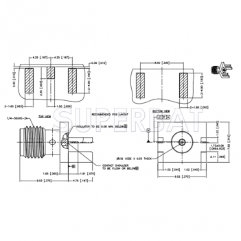 SMA Jack Female Flat Tab Contact PCB Connector 50Ohm for .068 inch End Launch