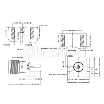 SMA Female Jack Flat Tab Contact PCB Mount Connector 50 Ohm for .068 inch End Launch