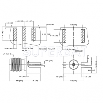 SMA Female End Launch Jack PCB Mount wide flange 0.037" connector