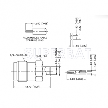 SMA Straight Solder Standard Female Plug for 0.085" Semi-Rigid Coax Cable