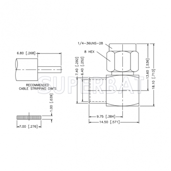 Superbat SMA Right Angle Solder Standard Male Plug for .250 Semi-Flexible Cable