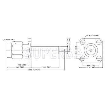 Superbat RF Connector SMA Straight Plug Male Round Post 4-Hole Flange with long insulator solder post