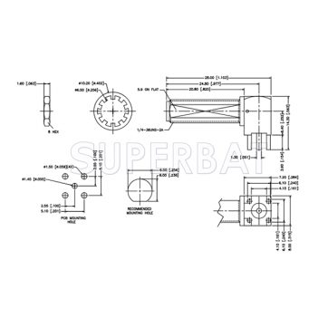 Superbat SMA Female Jack Bulkhead right angle 4 hole mount PCB Solder Connector long version