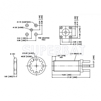 Superbat SMA Female Jack  Bulkhead Thru Hole straight PCB Through Hole Solder Connector