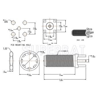 Superbat SMA Female Jack 4 hole mount long version PCB Through Hole straight connector