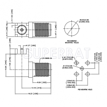 Superbat SMA Female Jack PCB Through Hole 90 Degree RF Connector