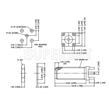 Superbat SMA Female Jack straight long version PCB Through Hole