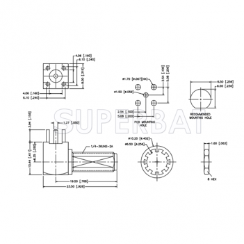 Superbat SMA Female Jack Bulkhead right angle 4 hole mount PCB Solder Connector