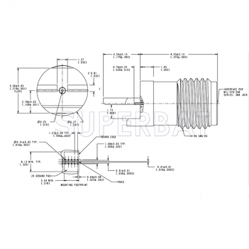 50 Ohm SMA Female Jack Straight Slide-On Square Flange for .068 inch PCB End Launch