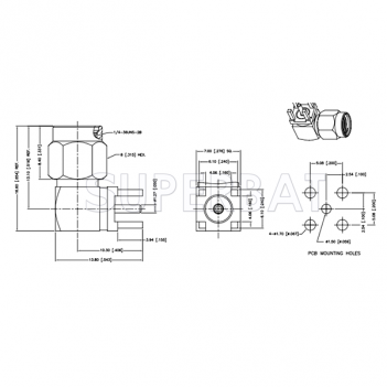 Superbat SMA Plug right angle PCB Thru hole Reverse Polarized connector