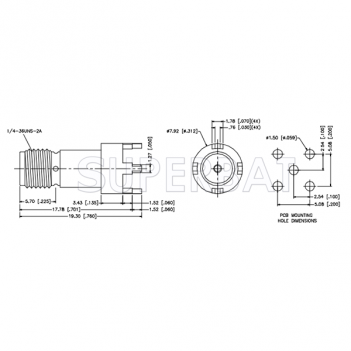 Superbat SMA female jack straight 4hole PCB Through hole, 50 Ohm